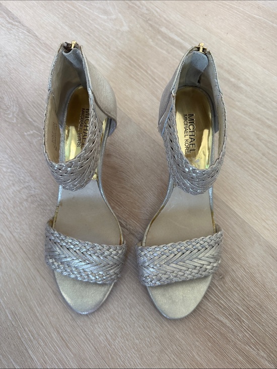 Michael Kors Shoes - Michael Kors Braided Metallic Ankle-Strap Heels - Gold